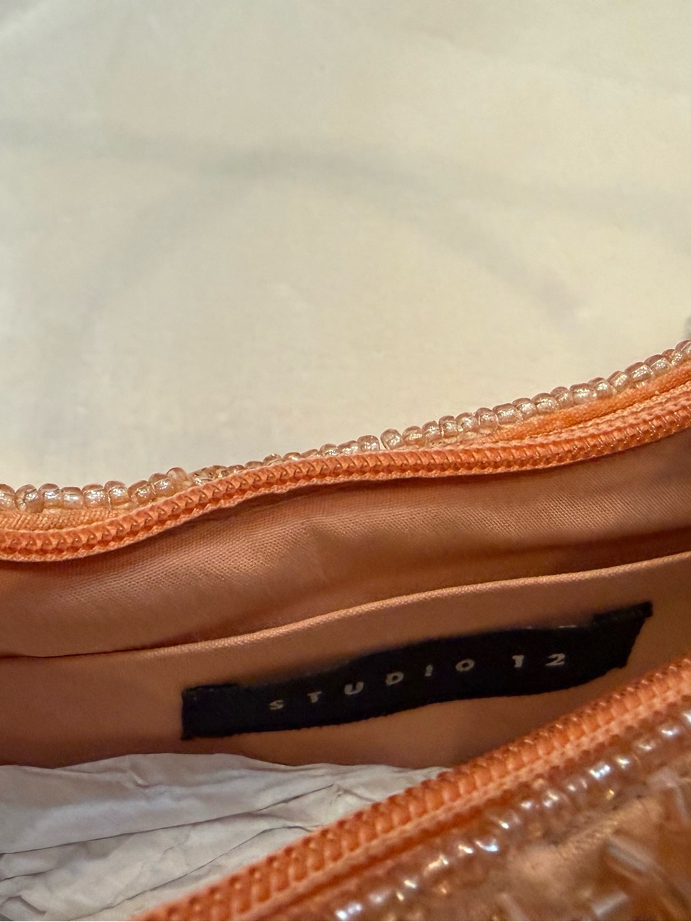 Studio 12 Handcrafted in India Pink Peach Beaded Shoulder Bag. NWT - Picture 6 of 8